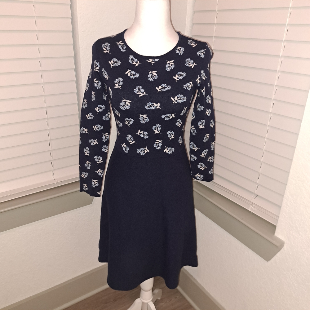 Draper James Navy Floral Long Sleeve Dress